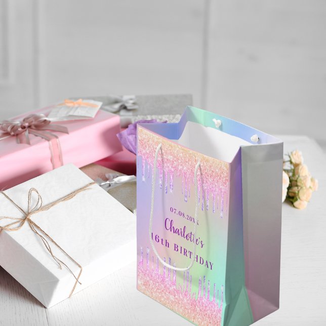 Tropfen des Glitzer des Vogelsregenbogens Rosa Mon Mittlere Geschenktüte (Von Creator hochgeladen)