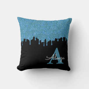 Tropfen für aquamarine Glitzer in Blau und Schwarz Kissen