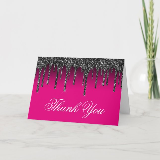 Tropfen für den Glitzer in Pink und Schwarz Dankeskarte (Vorderseite)