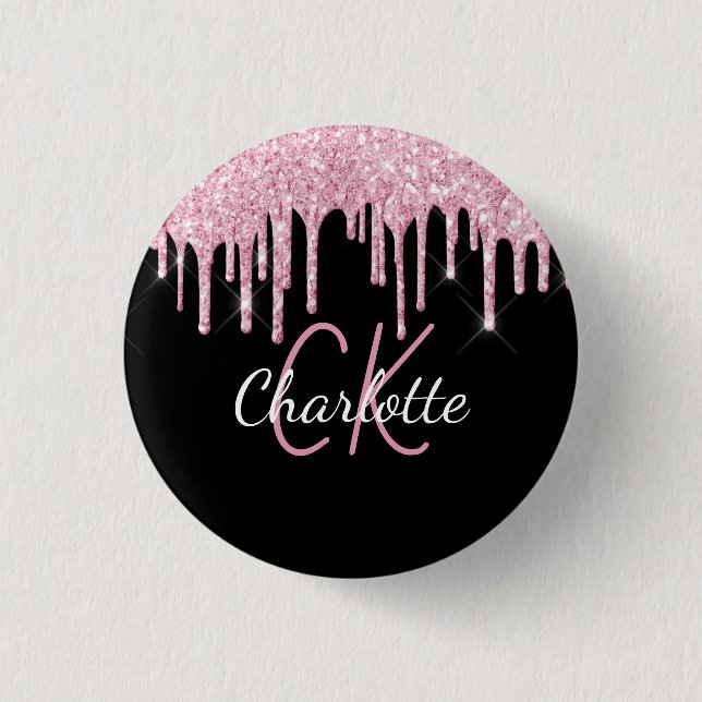 Tropfen für den Glitzer in Schwarz-Rosa Button (Vorderseite)