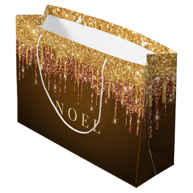 Tropfen für Gold-Glitzer-Sondertext Große Geschenktüte (Rückseite Schrägansicht)