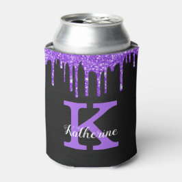 Tropfen für Lila schwarze Glitzer Monogramm Name Dosenkühler