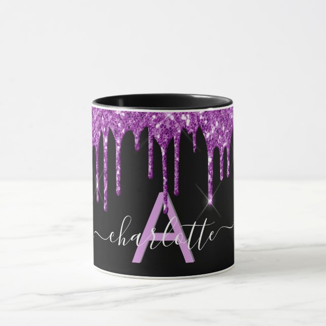 Tropfen für  mit Monogrammnamen, lila Glitzer Tasse (Zentrum)