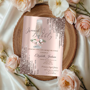 Tropfen, Glas, Rosen Brunch & Bubbly Brautparty Einladung