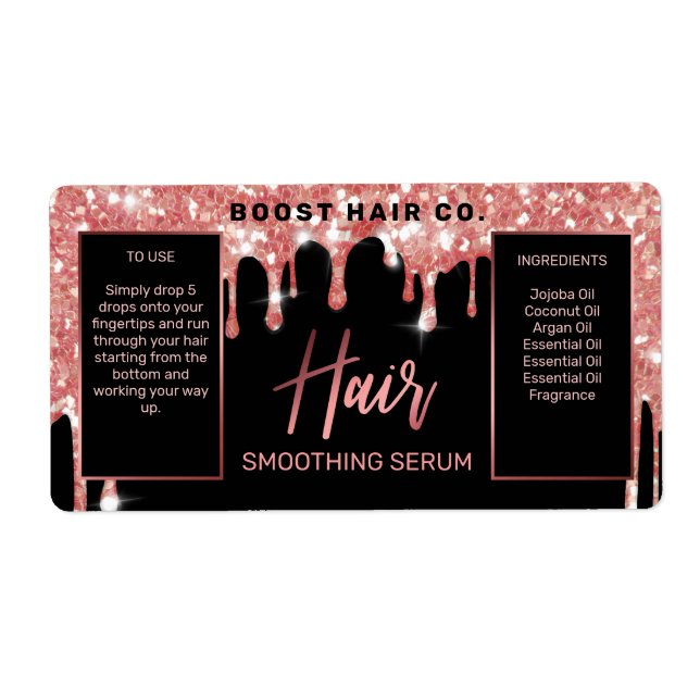 Tropfen Glitzer Rose Gold Schwarze Haare Serumschi (Vorne)