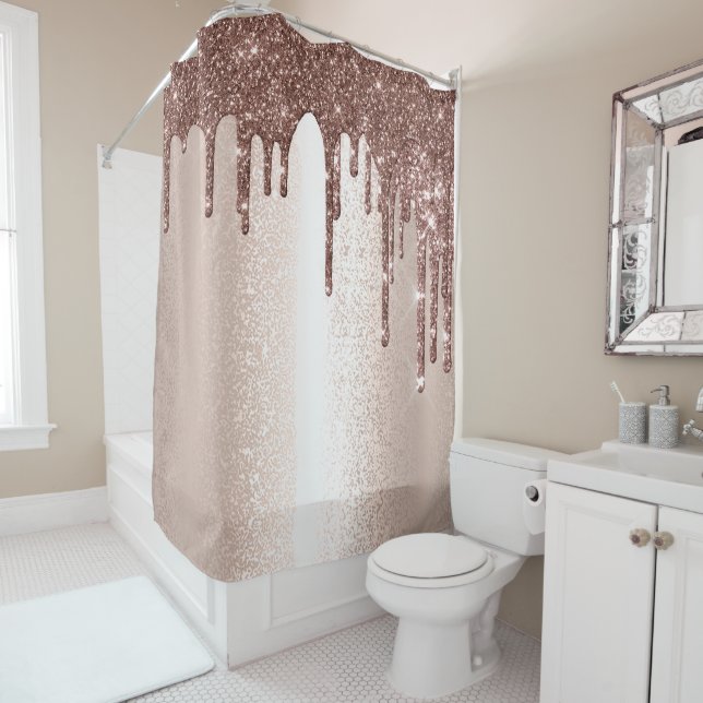 Tropfen Glitzer Spark Rote Rose Girly Brown Duschvorhang (Beispiel)