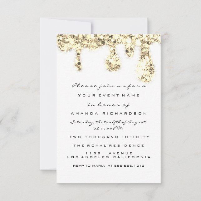 Tropfen Gold Glitzer Bridal Sweet 16. Einladung (Vorderseite)