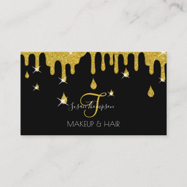 Tropfen Gold Glitzer Sparkle Makeup Artist Salon Visitenkarte (Vorderseite)