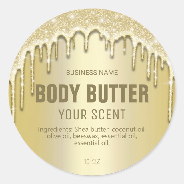 Tropfen Gold Shimmer Body Butter Labels Runder Aufkleber (Vorderseite)