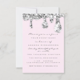 Tropfen Gray Pink Silver Glitzer Bridal Sweet 16. Einladung