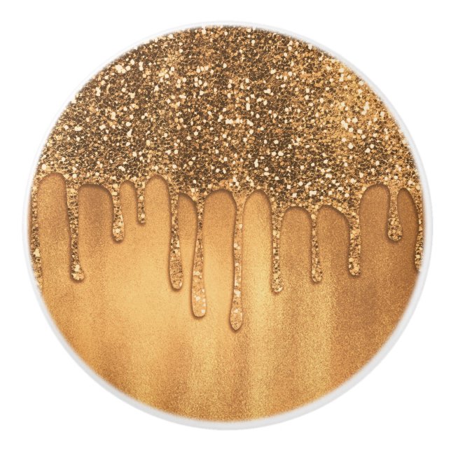 Tropfen in Gold Honey Glitzer Hübsche Tropfen Keramikknauf (Vorderseite)