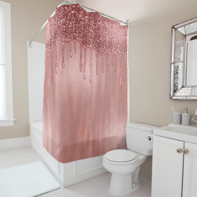 Tropfen in Rose Gold Glitzer Hübsch Rosa Tropfen Duschvorhang (Beispiel)