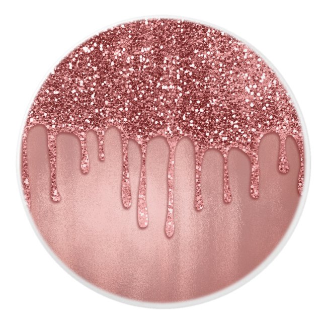 Tropfen in Rose Gold Glitzer Hübsch Rosa Tropfen Keramikknauf (Vorderseite)