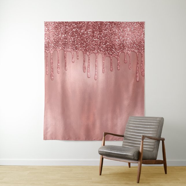 Tropfen in Rose Gold Glitzer Hübsch Rosa Tropfen Wandteppich (Beispiel)