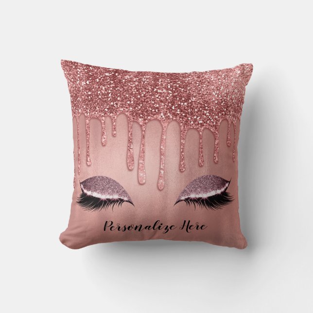 Tropfen in Rose Gold Glitzer Pink Tropfen Lashes Kissen (Vorderseite)
