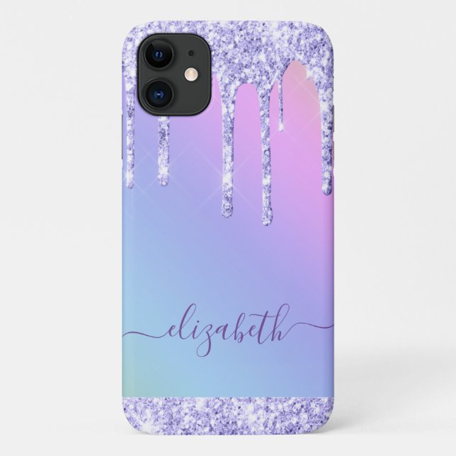 Tropfen lila Glitzer Personalisiert Rainbow Case-Mate iPhone Hülle (Rückseite)