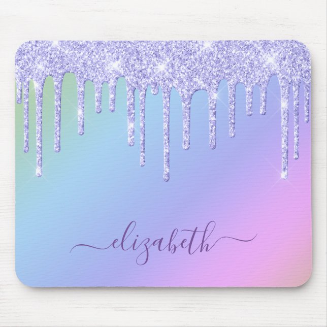 Tropfen lila Glitzer Personalisiert Regenbogen Mou Mousepad (Vorne)