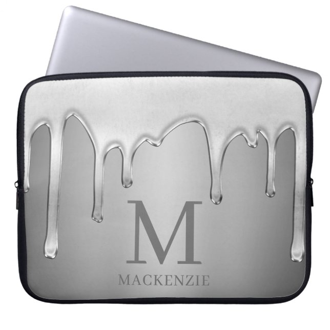 Tropfen mit flüssigem Chrome Silver Metal Monogram Laptopschutzhülle (Vorderseite)