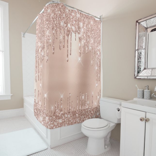 Tropfen mit funkelnd Glitzer Rosa Rose Gold Blush  Duschvorhang (Beispiel)