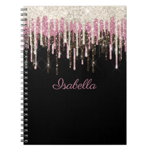 Tropfen mit Personalisiertem schwarzrosa Glitzer Notizblock
