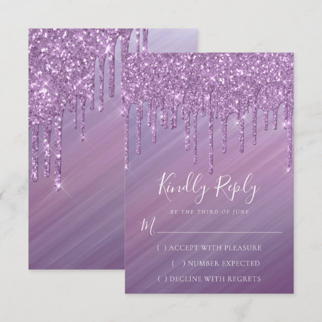 Tropfen Ombre Sweet 16 | Lila Gradient Slide RSVP Karte (Vorne/Hinten)