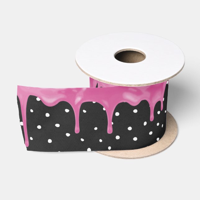 Tropfen rosa Zuckerguss auf Polka Docks Satinband (Spule)
