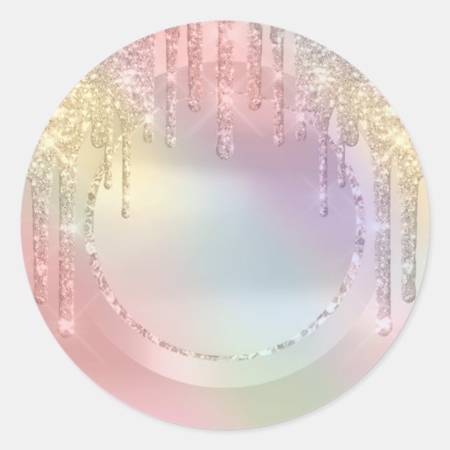 Tropfen Rose Glitzer Sweet 16. Einhorn Holograph Runder Aufkleber (Vorderseite)