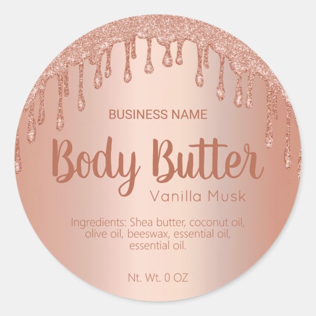 Tropfen Rose Gold IMITATE Glitzer Body Butter Labe Runder Aufkleber (Vorderseite)