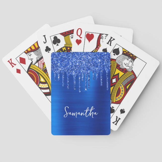 Tropfen Royal Blue Glitzer Glam Name Spielkarten (Rückseite)