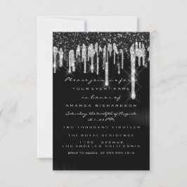 Tropfen Silver Black Bridal Sweet 16. Hochzeit Einladung