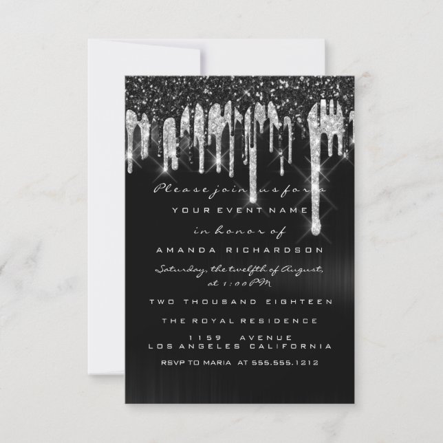 Tropfen Silver Black Bridal Sweet 16. Hochzeit Einladung (Vorderseite)