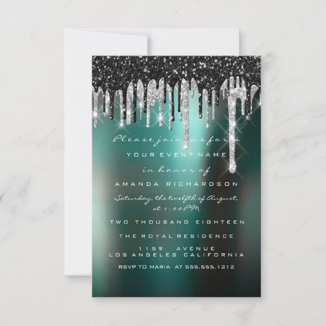 Tropfen Silver Black Gray Bridal Woodland Hochzeit Einladung (Vorderseite)