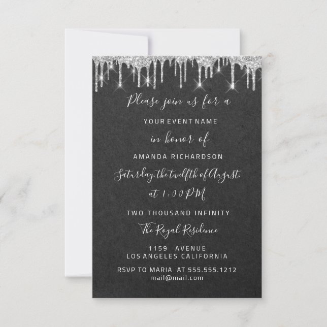 Tropfen Silver Bridal Wedding Sweet 16. Grafik Einladung (Vorderseite)