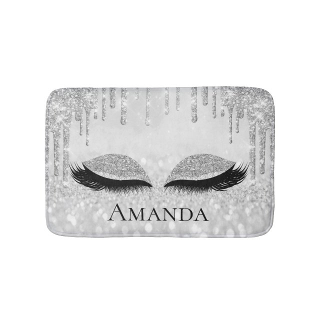 Tropfen Silver Gray Eyes Lashes Glitzer Name Badematte (Vorderseite)