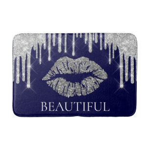 Tropfen Silver Kiss Lips Glitzer Monogramm Schöne Badematte