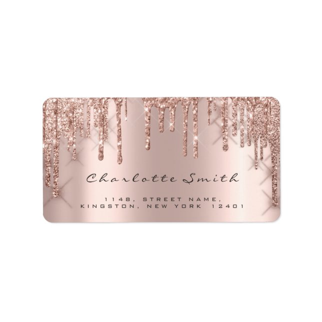 Tropfen UAWG Rosa Rose Rose Funkelnd Glitzer Makeu Adressaufkleber (Vorne)