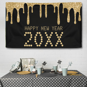Tropfen von Black & Gold Glitzer - Frohes Neues Ja Banner