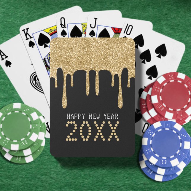 Tropfen von Black & Gold Glitzer - Frohes Neues Ja Spielkarten (Black & Gold Glitter Drip Happy New Year 2024 Playing Cards)