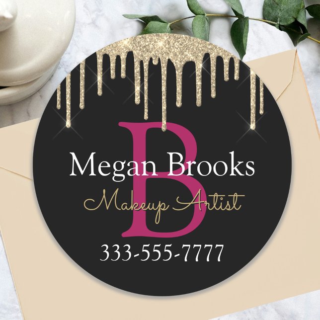 Tropfen von Gold-Glitzer, Name der DIY, Monogramm  Runder Aufkleber (Von Creator hochgeladen)