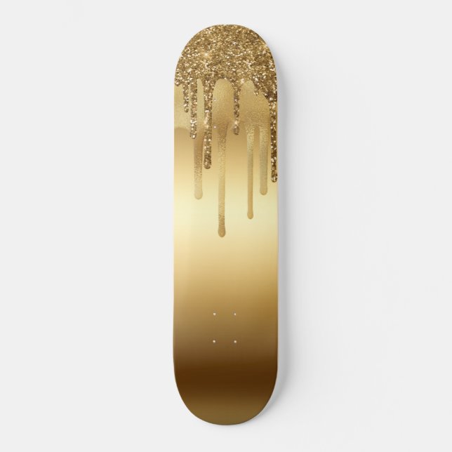 Tropfen von Gold Paint Glitzer Akzente Funkelnd Skateboard (Vorderseite)