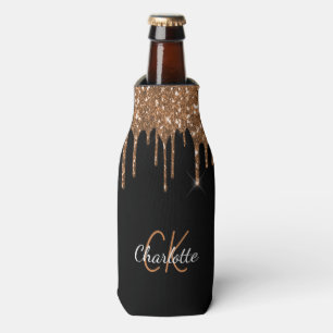 Tropfen von Schwarzen Glitzer mit Monogramm Flaschenkühler