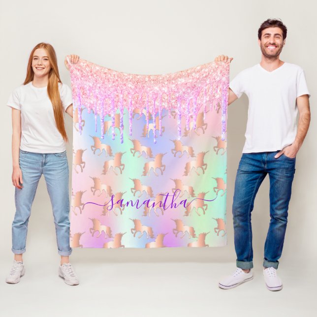 Tropfen von Unicorn-Glitzer, holografisches Drehbu Fleecedecke (Beispiel)
