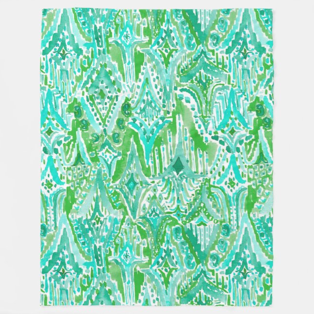 TROPFEN WUNDER Stammes- Beachy Boho Ikat Aquarells Fleecedecke (Vorderseite)