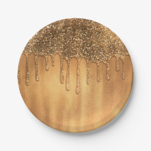 Tropfend in Gold Honig Glitter Sweet 16 Party Pappteller