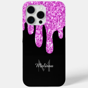 Tropfende Glitzern Glitzer Rosa Schwarze Monogramm Case-Mate iPhone Hülle