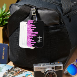 Tropfende Glitzern Glitzer Rosa Schwarze Monogramm Gepäckanhänger