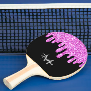 Tropfende Glitzern Glitzer Rosa Schwarze Monogramm Tischtennis Schläger