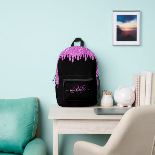 Tropfende Glitzern rosa Lavendel und schwarze Mono Bedruckter Rucksack