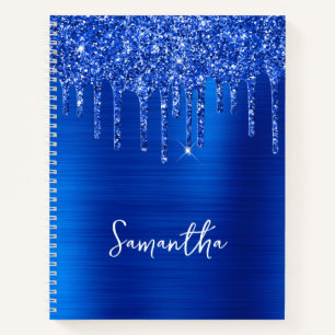 Tropfende königsblaue Glitter-Glamour-Name Notizbuch