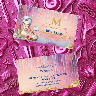 Tropfende Pastel Pink Gold Monogram Beautician Chi Visitenkarte